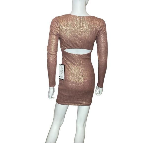 City Studios Juniors Womens Metallic Mini Bodycon Dress Mauve Gold Sz S - Picture 5 of 7